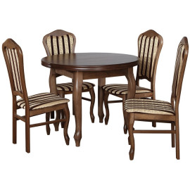 Stół rozkładany okrągły z 4 krzesłami tapicerowanymi Natalia