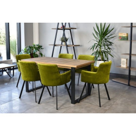 Stół loft rozkładany z 6 krzesłami Calia do salonu i kuchni - zielone