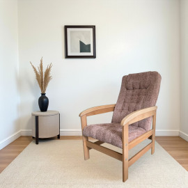 Pikowany Fotel LUX Różowy/Jasny Dąb